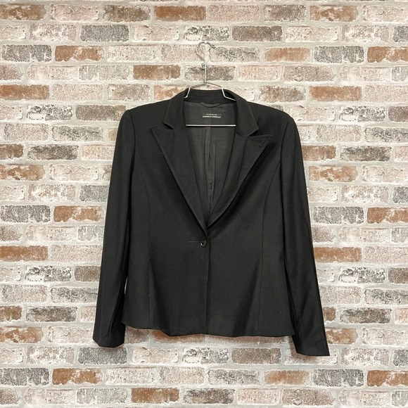 Strenesse Gabriele Strehle Wool Cashmere‎ Blazer One Button Black Size 8 - Picture 1 of 10